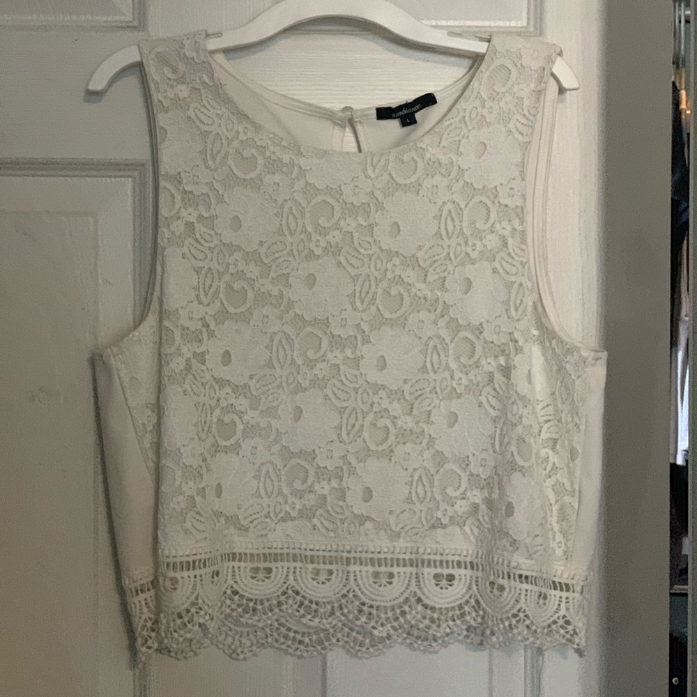 Lace Crop Top - White - SLEEVELESS